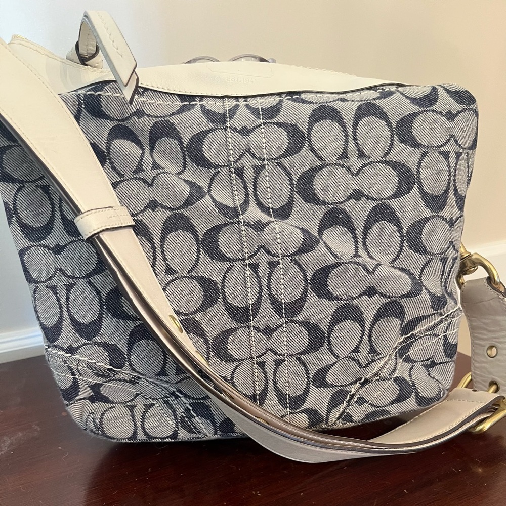 Coach 2008 Denim and Cream Leather Shoulder Bag